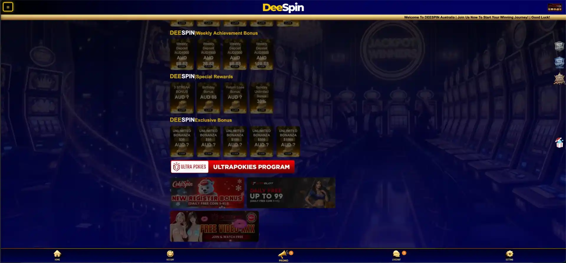 DeeSpin achievement bonus offers