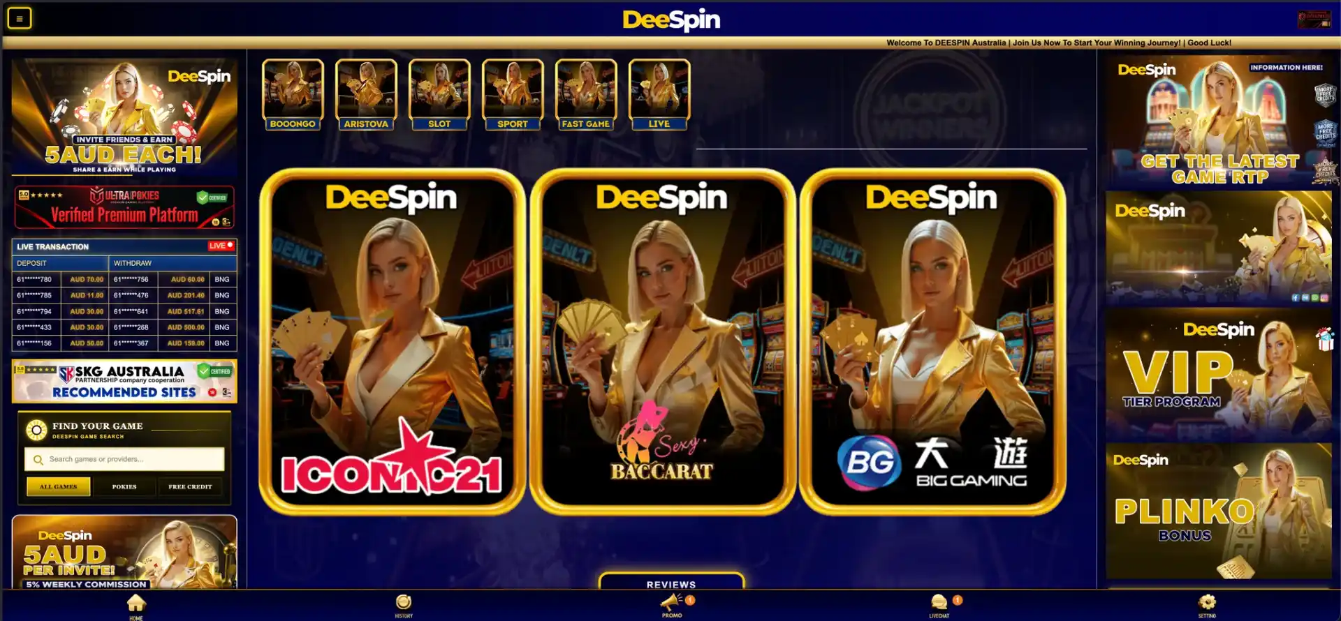 DeeSpin live casino provider catalogue