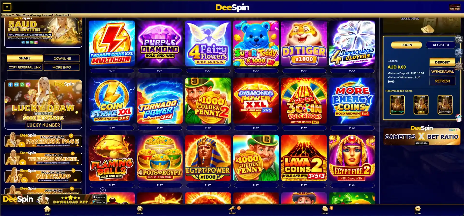 DeeSpin pokies catalogue